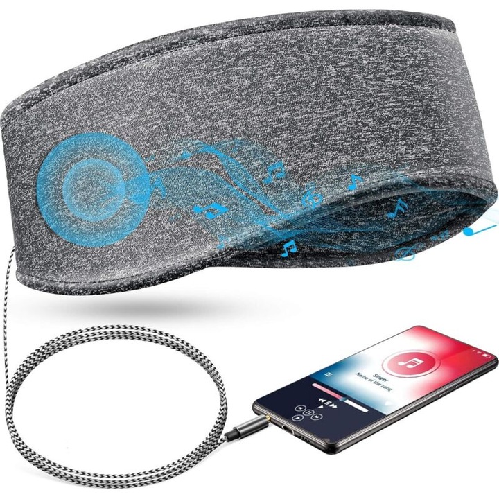 Alvó fejpánt fejhallgatóval, 3.5mm, poliészter, szürke, szett