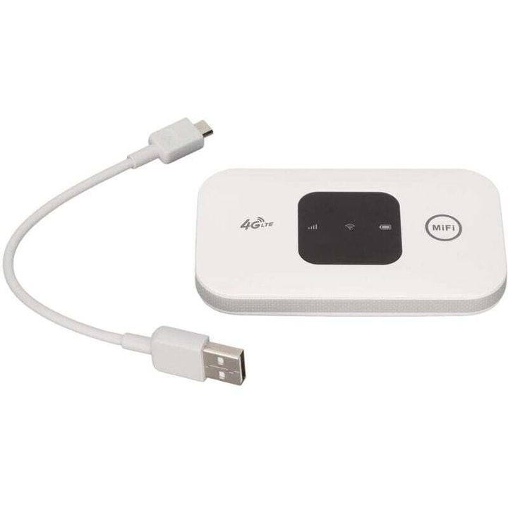 Punct de acces internet portabil 150 Mbps, 4G, suporta 8-10 utilizatori, design usor, culoare alba