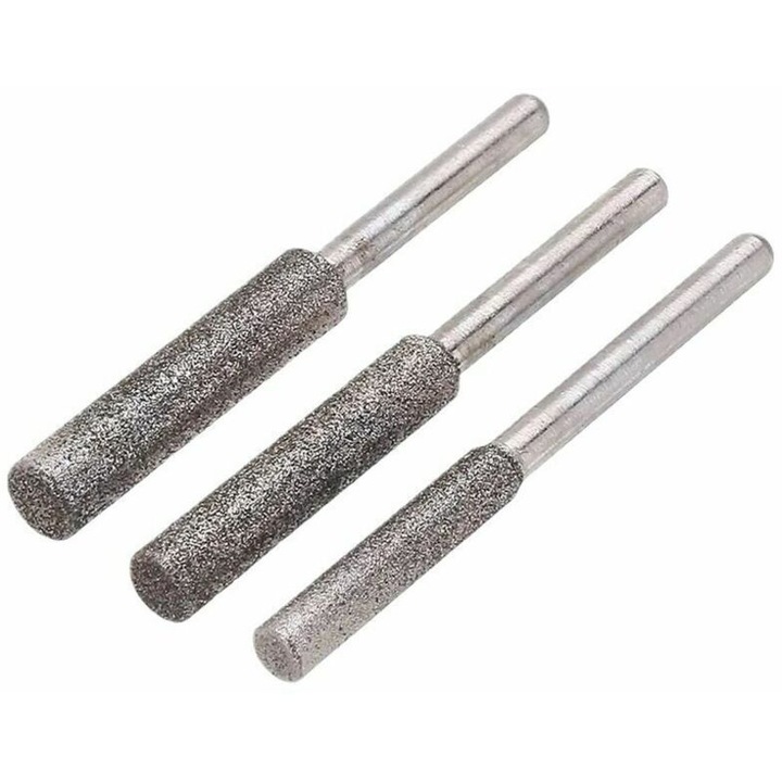Set de 3 roti de ascutire si slefuire pentru fierastraie cu lant, 4mm, 4.8mm, 5.5mm, argintii