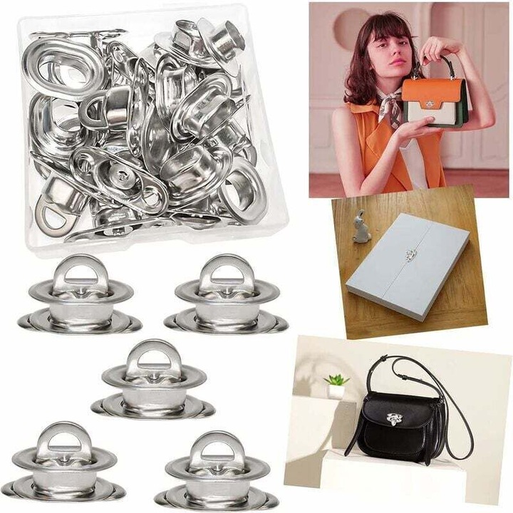 Clapeta de blocare ovala din alama nichelata, set 40+30+30+20+15+15 bucati, argintie, 13.5x6.5x2.3cm