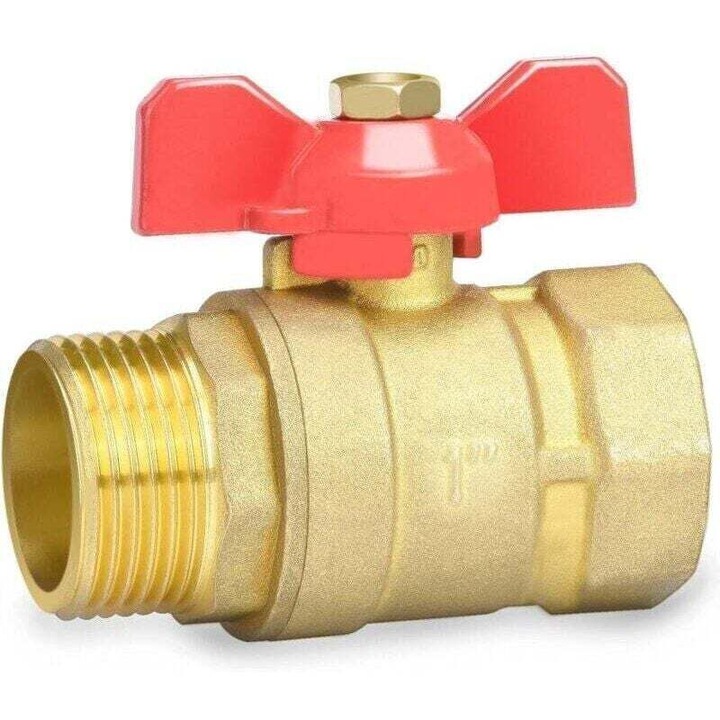 Robinet de inchidere 1-inch DN25 PN16, din alama, rosu, pentru sisteme de irigatie si aplicatii industriale