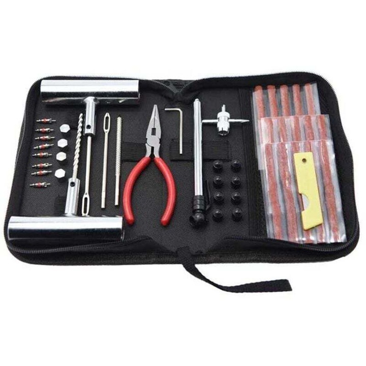 Kit de reparare anvelope, 46 piese, pentru anvelope fara tub, scule auto