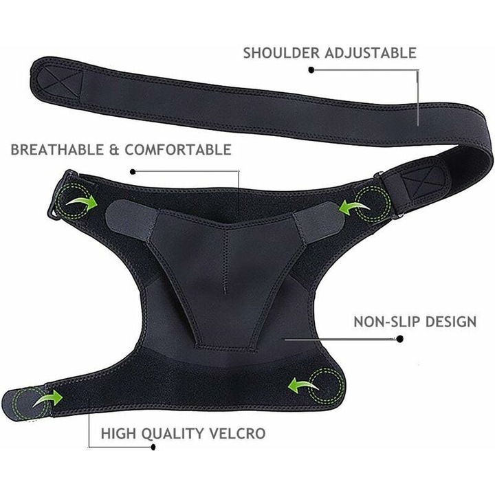 Suport pentru umar, bandaj ajustabil din neopren, negru, pentru barbati si femei