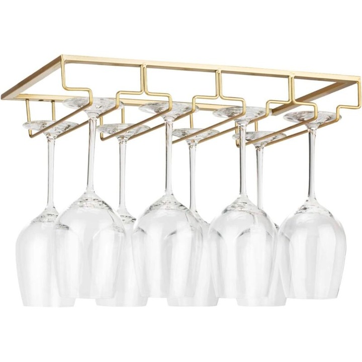 Suport pentru pahare de vin, metal auriu, capacitate 6-9 pahare, design modern