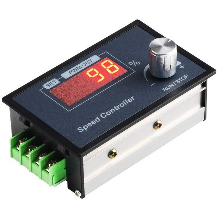 Controler de viteza motor DC PWM, 6-60V, 30A, cu display LED, buton de start/stop