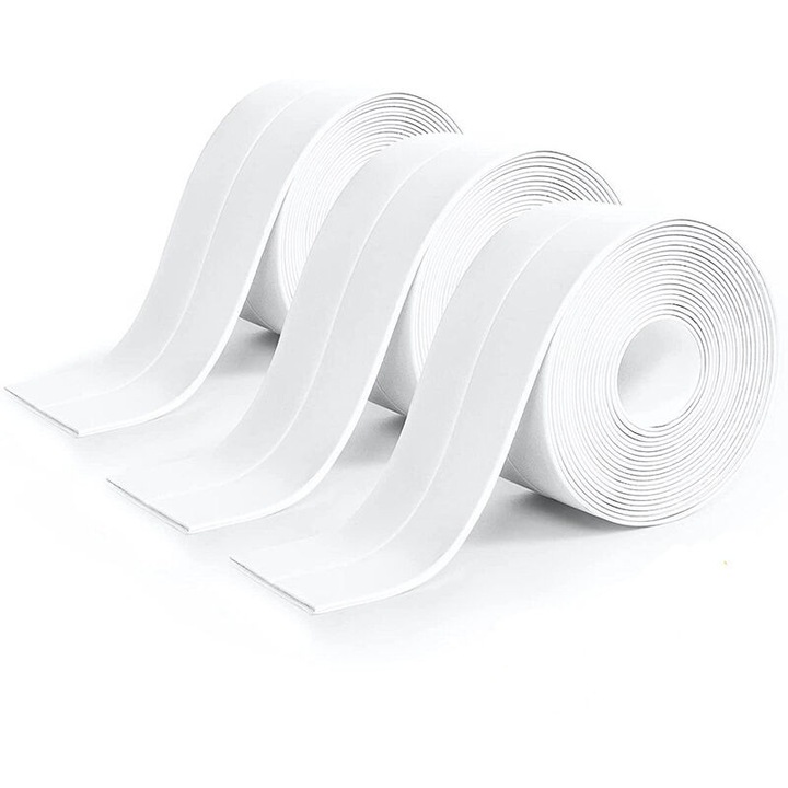 Set de 3 benzi adezive pentru baie, PVC, alb, 320x3.8cm