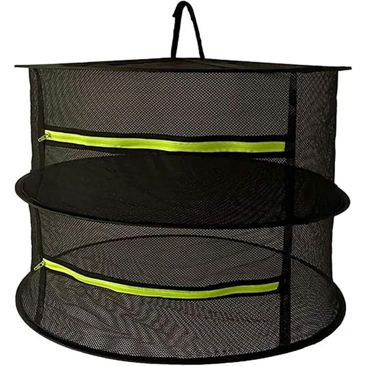 Uscator suspendat pentru ierburi si plante, retea de uscare pliabila cu fermoar, design inchis anti-insecte, plasa ventilata, Negru, 1 bucata