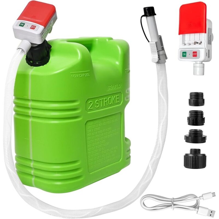Pompa de transfer combustibil portabila cu senzor de oprire automata, debit 3.2 GPM, alimentare USB/baterie, cu furtun de 130cm si 4 adaptoare pentru rezervor
