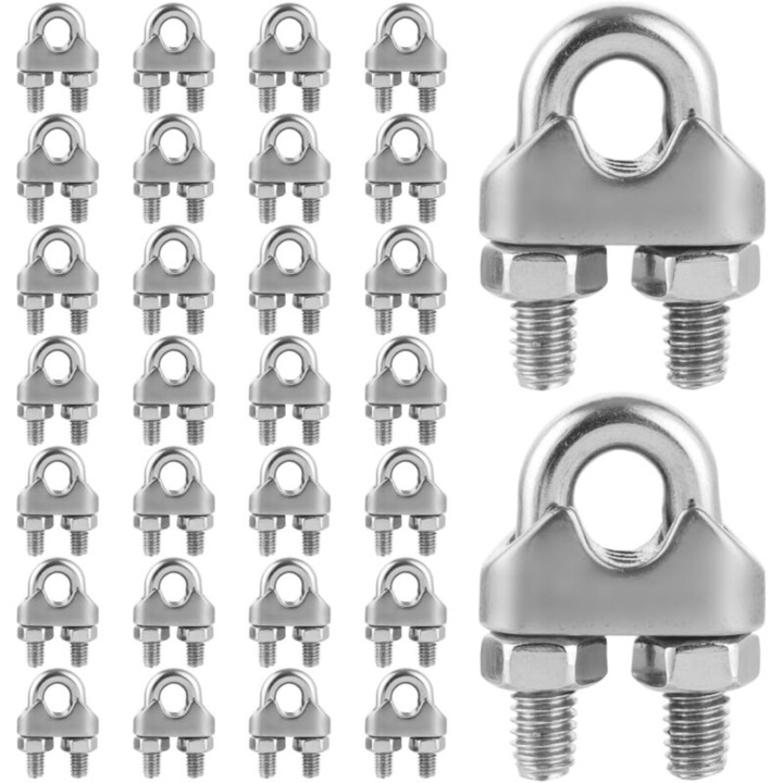 Cleme U din inox, set de 20 buc, dimensiune M6, 6mm, design anti-alunecare