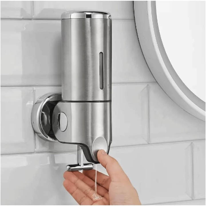 Falra szerelhető szappanadagoló, 500 ml, ezüst műanyag, könnyű felszerelés