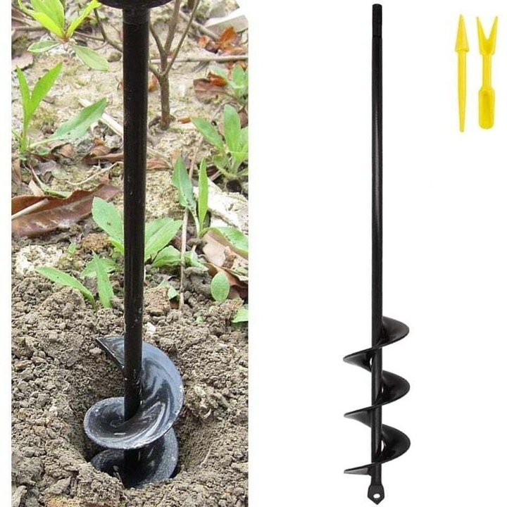 Burghiu de gradina 4x45 cm, otel aliat mangan, acoperire neagra anti-rugina, pentru bormasini de 8 mm si mai mari