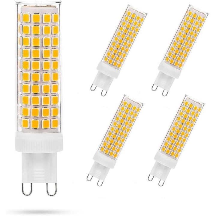 Becuri LED G9 10W, echivalent 100W halogen, 3000K, set de 5 bucati, dimensiuni 1.85x7.5cm
