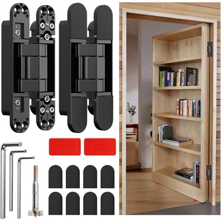 Balamale ascunse, 3D ajustabile, 6x2.5x1 inch, pentru usi cu grosime > 35mm, set de 2 bucati, negru
