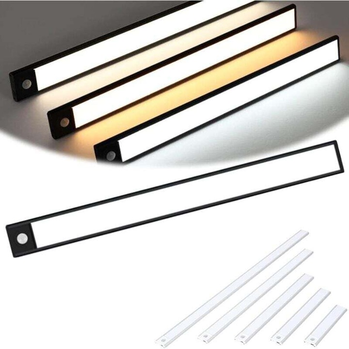 Lampa LED magnetica reincarcabila cu senzor inteligent, 3 moduri de culoare, 40 cm, neagra