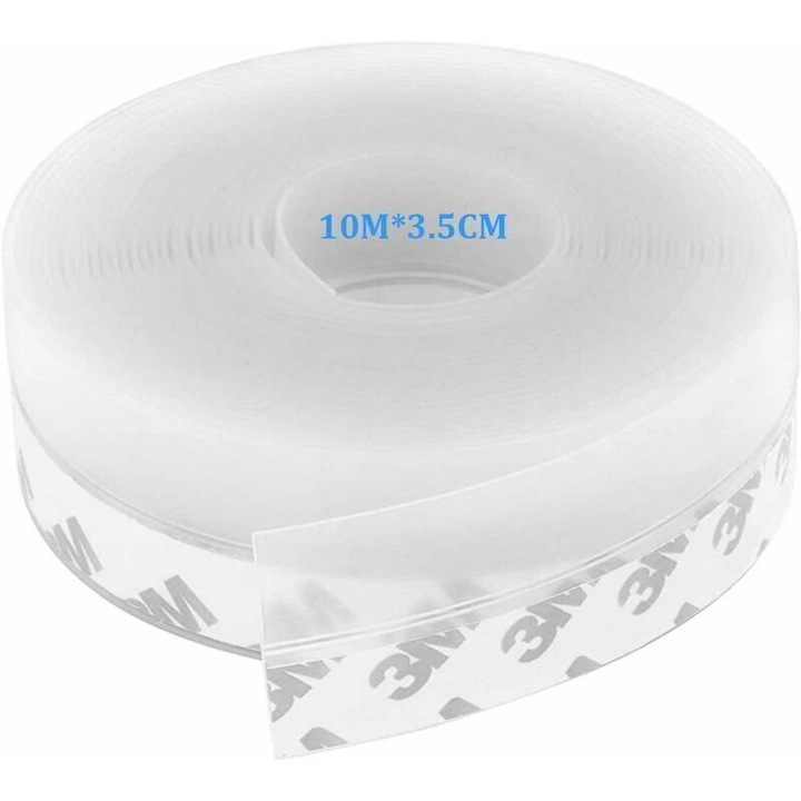 Banda de etansare autoadeziva pentru usi, 10m x 3.5cm, transparenta, rezistenta la apa, protectie impotriva insectelor, reducerea zgomotului