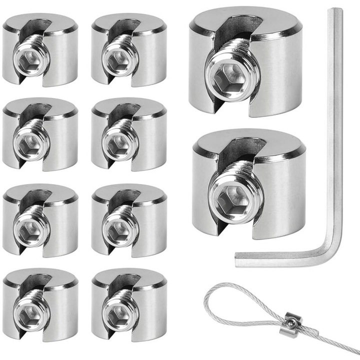 Cleme cablu din inox 316, set 10 buc, 5mm, cheie hexagonala