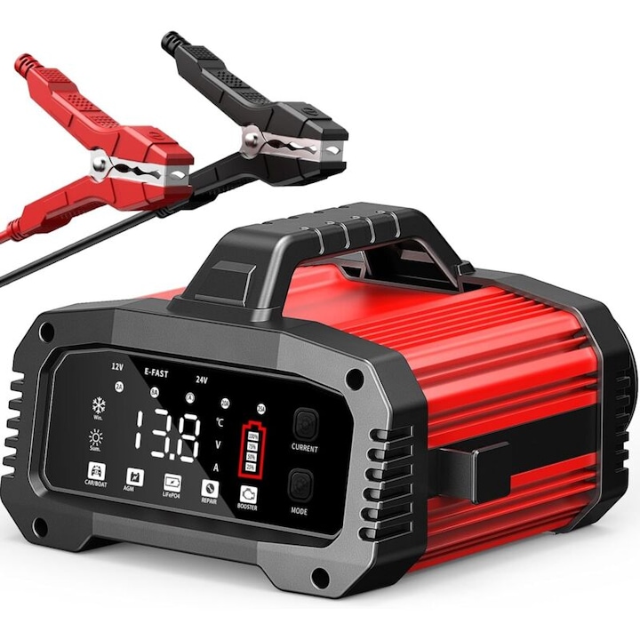 Redresor auto 12V/24V cu reparare automata si ecran LCD, 25A, pentru masina, motocicleta, camion, AGM, Gel, SLA