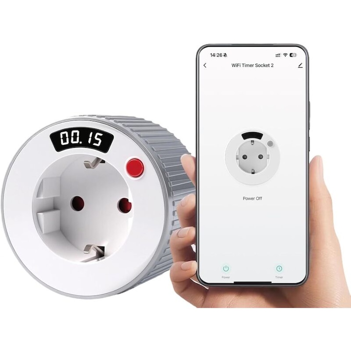 Priza WiFi Smart, temporizator programabil, 3680W, 1 minut - 24 ore, compacta