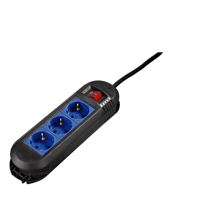 Prelungitor HAMA 47884, 3 prize, 1.5m, negru-albastru