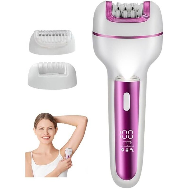 Epilator electric 3 in 1 cu display LED, design ergonomic, waterproof, pentru femei