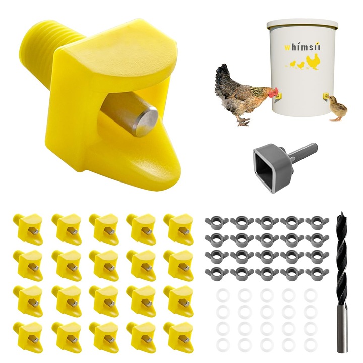 Set adapatoare pentru pasari, 20 bucati, sistem automat fara scurgeri, compatibil cu gaini, rate, prepelite, unelte de montaj incluse