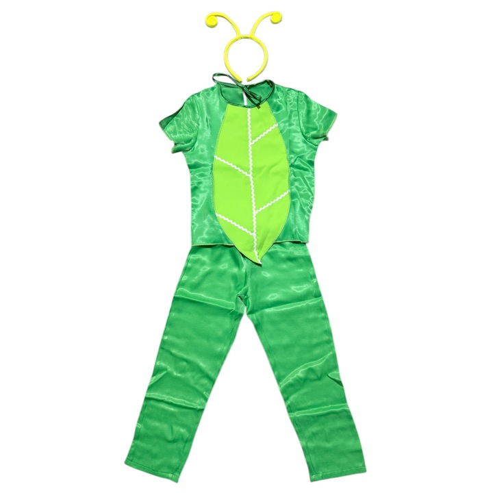 Costum model greiere/licurici, verde, bluza, pantaloni, antene fosforescente, 5-6 ani, 110-116 cm