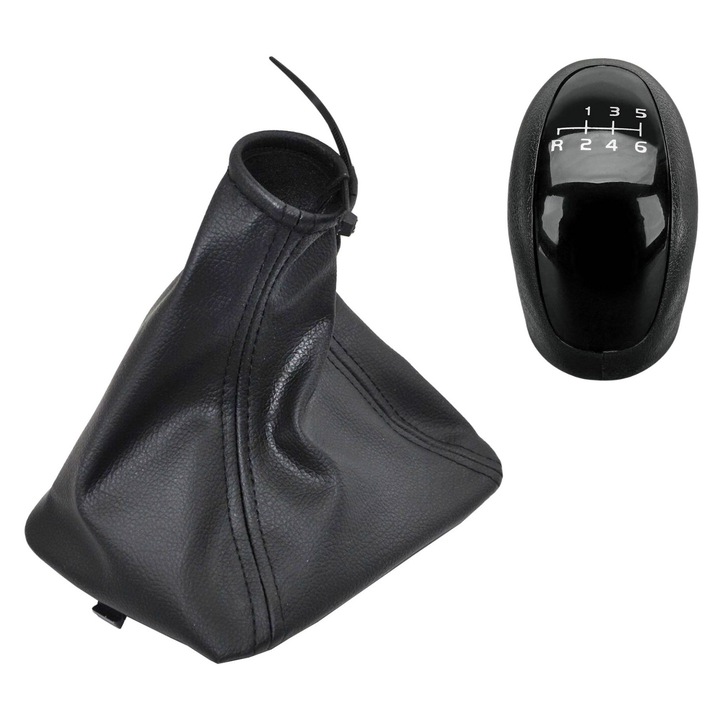 Set nucă schimbător viteze cu burduf, FLEXZONRO, negru, eco piele, 6 viteze