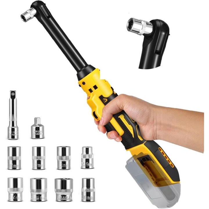 Set de chei cu ratchet fara fir 3/8", 80 Nm, 16 cm, cu LED, adaptor 1/4"