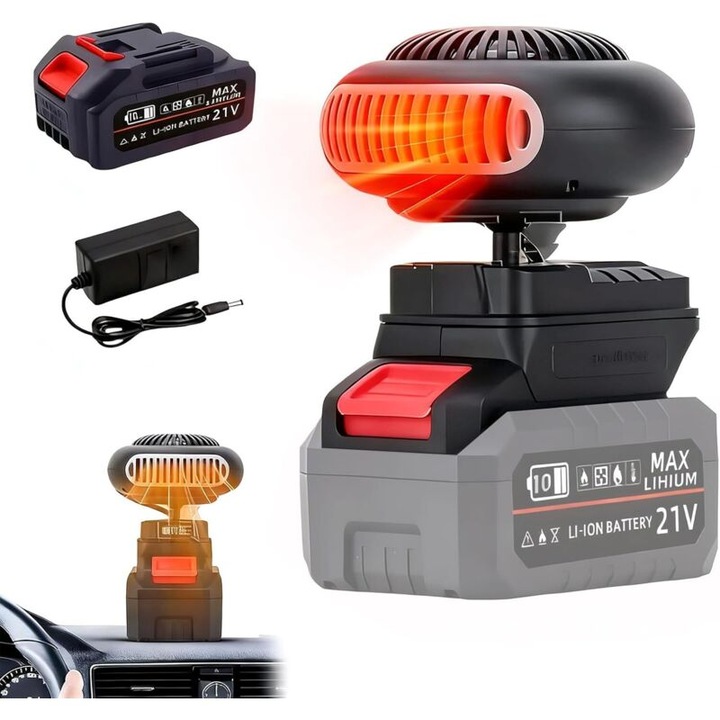 Incalzitor auxiliar portabil cu baterie, incalzire rapida, defogare, pentru masina, 30-80C, design fara fir