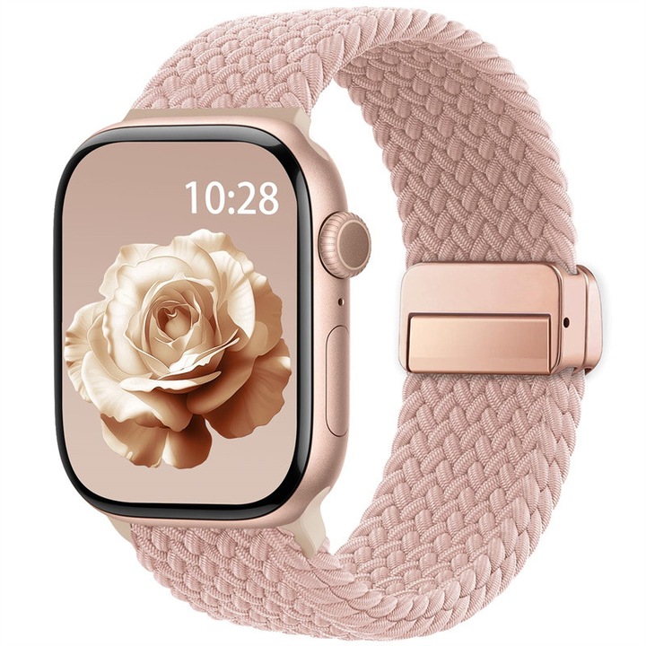 Sportos, rugalmas szíj, Vitesthord, mágneses, rózsaszín, 5.5x9.6 hüvelyk, szett Apple Watch-hoz