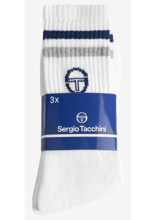 Set 3x Sosete Barbati, Sergio Tacchini, Alb, Bumbac, Alb