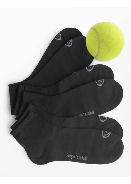 Комплект 3x къси чорапи, Sergio Tacchini, 1008, дишащ памук, унисекс модел над глезена, лого в областта на пръстите, Черен, 35-38