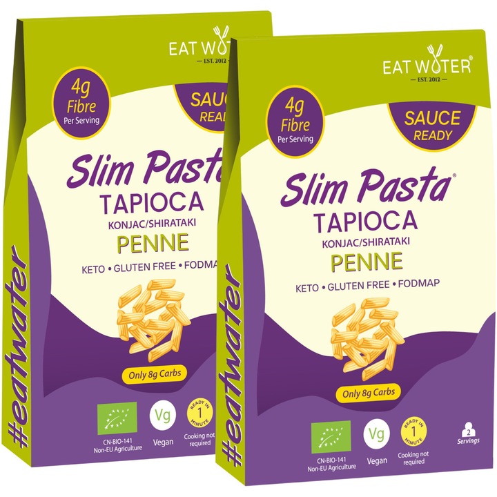 Penne din Konjac fara clatire, low carb, fara gluten, Slim Pasta, 200g x 2