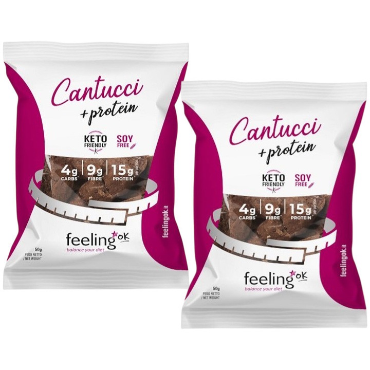 Biscuiti Low-Carb, keto, fara zahar, Cantucci cu cacao, FeelingOK, 50g x 2