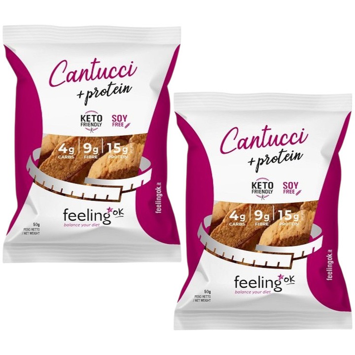 Biscuiti Low-Carb, keto, fara zahar, Cantucci cu migdale, FeelingOK, 50g x 2