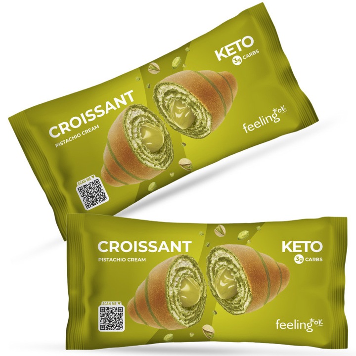 Croissant proteic cu fistic low-Carb, proteic , keto, fara zahar, FeelingOK, 50g x 2