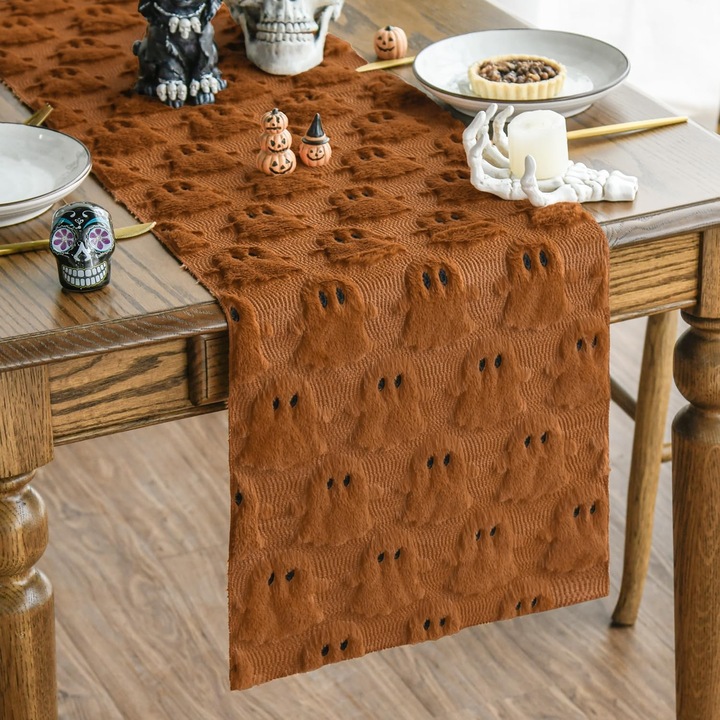 Napron de Masa Halloween Fantoma, Catifea Jacquard, 33x303cm, Caramel