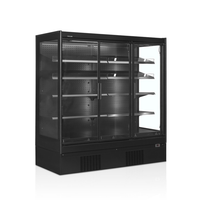 Vitrina frigorifica Tefcold EXTRA1875CD, 3 usi sticla, 1350L, +2/+6°C, R290, Negru, 1975x920x2035 mm