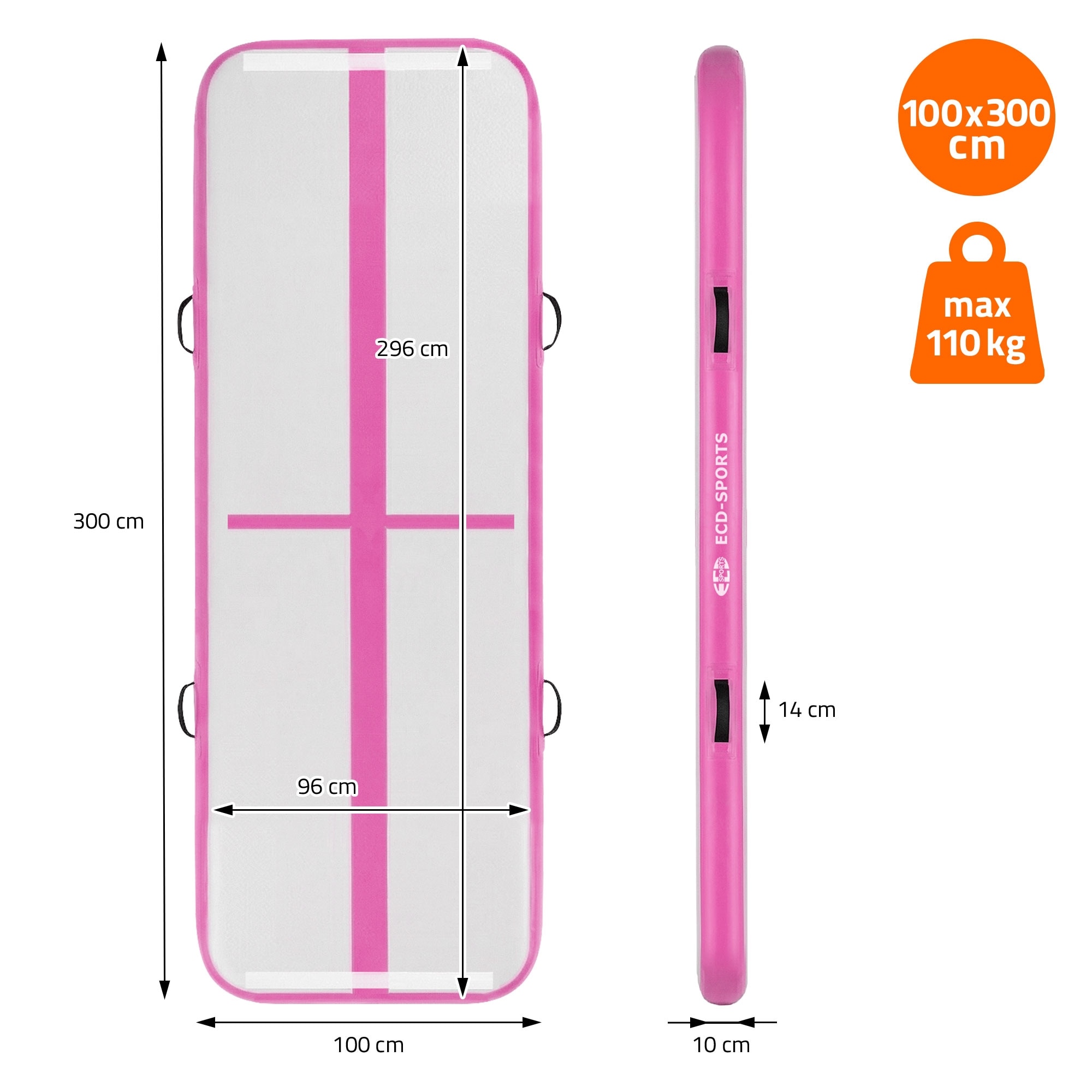 Saltea gonflabila gimnastica Airtrack ECD Germany 3 m, roz, pentru