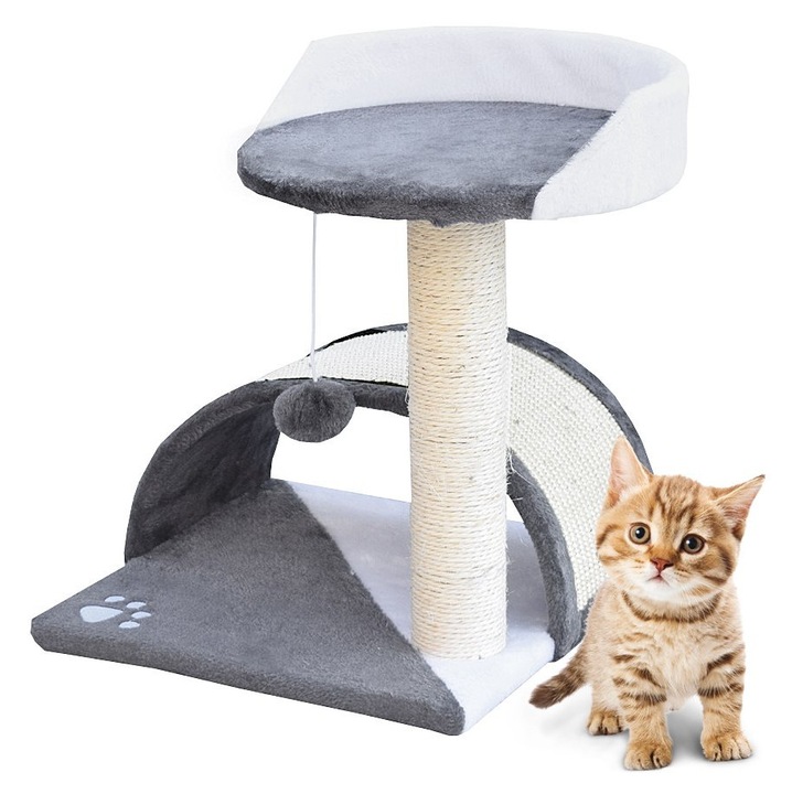 Animel macskakaparó, függőággyal és búvóhellyel, 43,5cm, fehér-szürke, 36x36cm