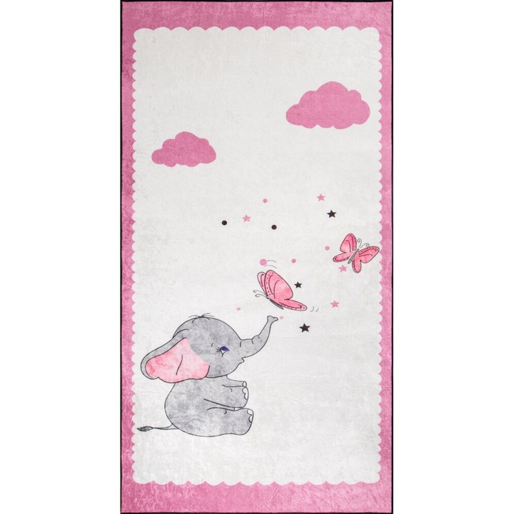 Covor copii, Eurofirany, 80x150cm, crem/roz/gri