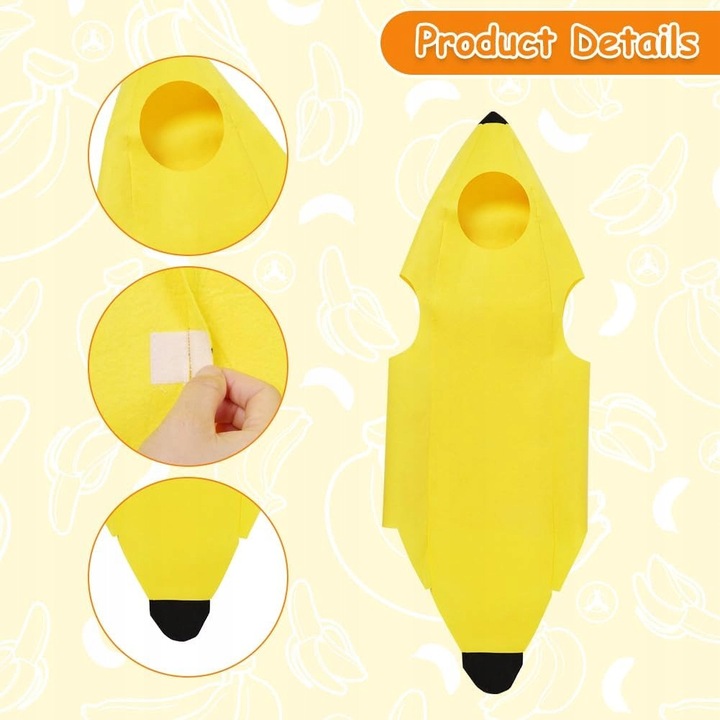 Costum de Halloween copii, costum banana, 147x49cm, galben
