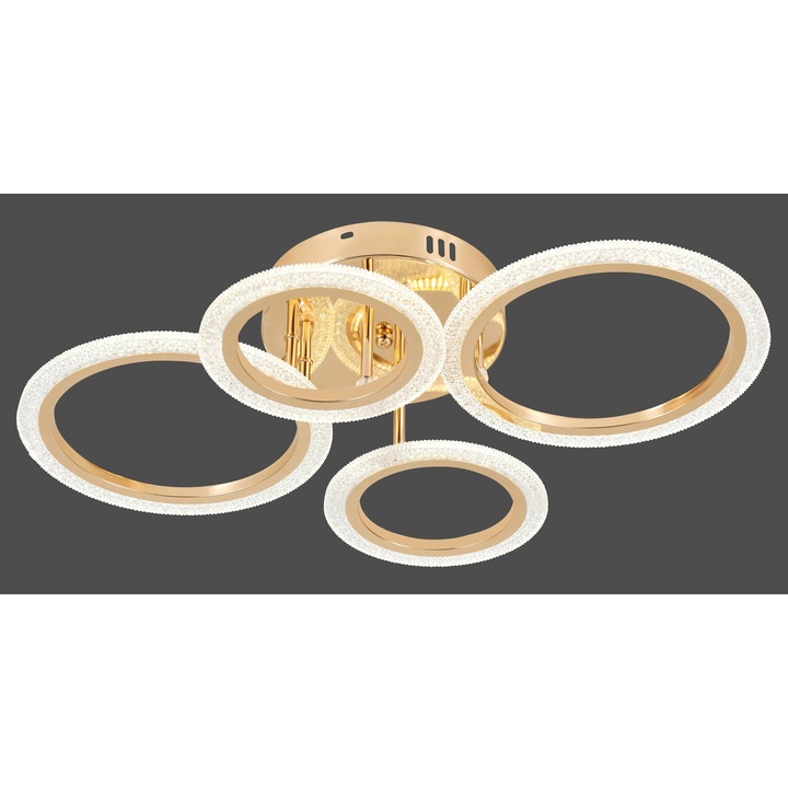 Lustra LED RFAN, Model R9180/2+2, Cu Telecomanda, 3 Tipuri De Lumina, Intensitate Reglabila, 72W, Auriu