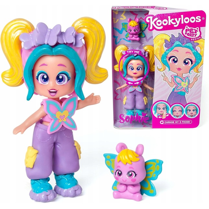 Papusa KookyLoos Seria 6 Pet Party, Magicbox, Sophie, animal de companie, accesorii, multicolor
