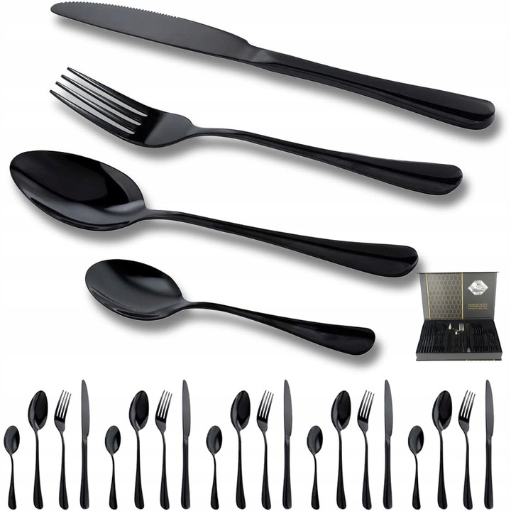 Комплект прибори за хранене, 24 части, неръждаема стомана, сребрист, 25x5x10см