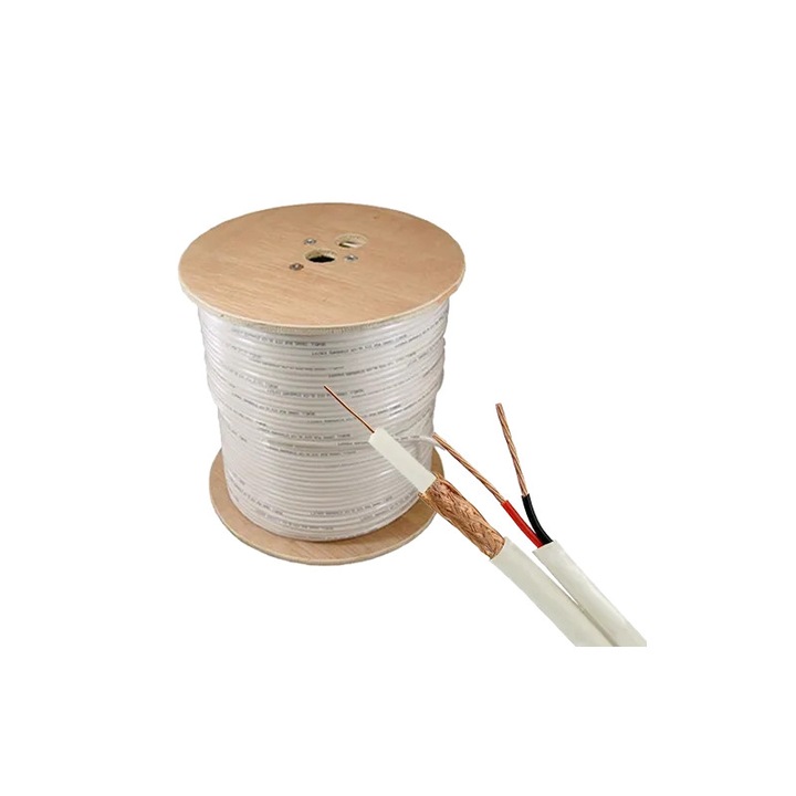 Cablu coaxial RG59 + alimentare, TSY, alb, 305m