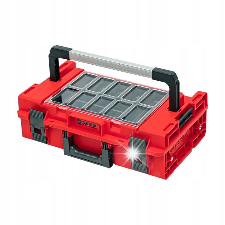 Qbrick System szerszámosláda, ONE 350 2.0 Expert, 38L, piros, 585x385x320mm méretű, rendszerezővel és kivehető tálcákkal