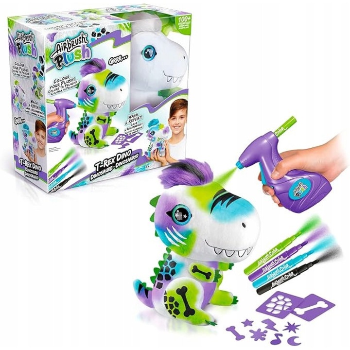 Unicorn plusat de colorat cu efecte luminoase, set complet cu 3 markere si pistol de vopsit, 17x13x26cm