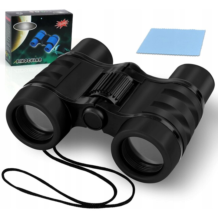 Детски бинокъл 4x30, стъклена оптика, черен, 9.3x10.4см