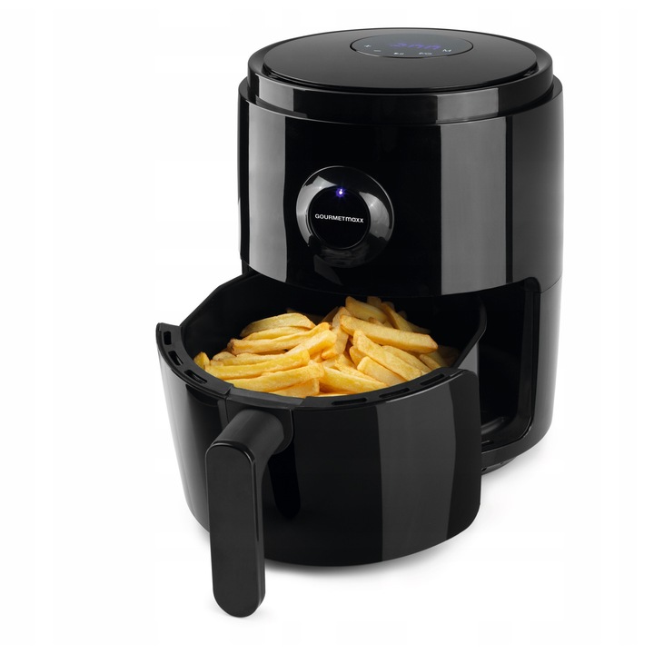 Friteuza Gourmetmaxx 1500 W, 8 in 1, digitala, 26x26x33cm, fara ulei, neagra